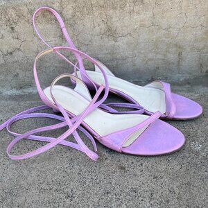 Tibi Patent Leather Kitten Heels with Lace-up Ankle Straps